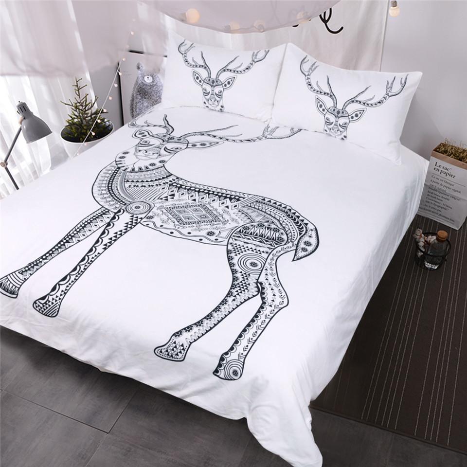BlessLiving Geometric Abstract Deer Retro Aztec Inspired Moose Elk Black and White Tribal Bedspreads3D Customized Duvet Cover Bedding Sets