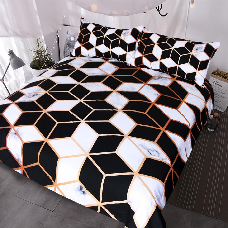 BlessLiving Geometric Black White et Marble Print Blocks Cube Bed Cover Fashionable Bedspreads Queen3D Customized Duvet Cover Bedding Sets