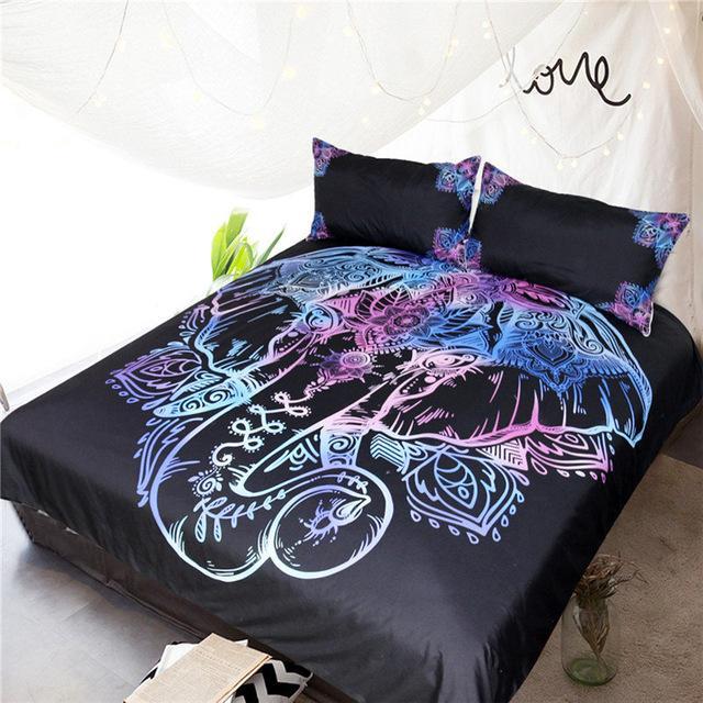 BlessLiving Glowing Elephant Paisley Indian Lotus Flowers Bedclothes for Couples Funky Elephant Head et3D Customized Duvet Cover Bedding Sets