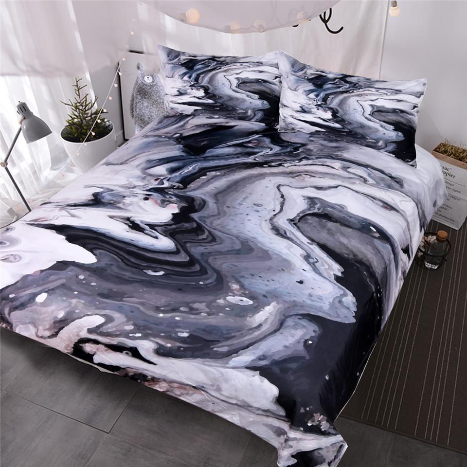 Blessliving Modern Marble Pattern Art Abstract Grunge Home Textiles Black and White Textured Fashion 3D Customized Duvet Cover Bedding Sets