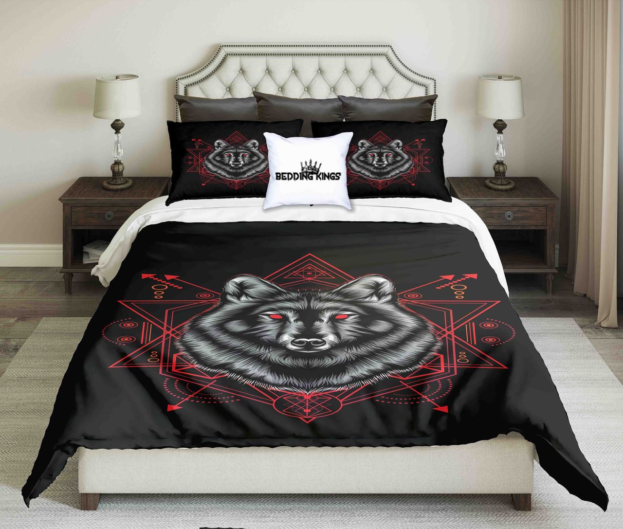 Bloody Eyes Werewolf In Mystic Geometric Red Pattern Design | kings3D Customized Duvet Cover Bedding Sets