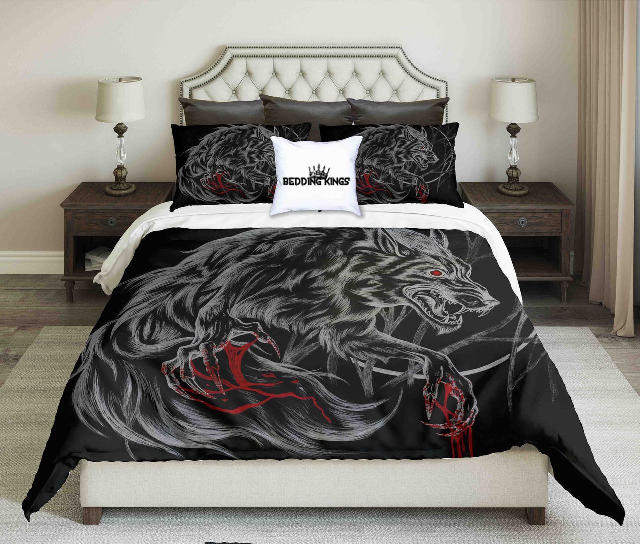 Bloody Werewolf On Black Background Design | kings3D Customized Duvet Cover Bedding Sets