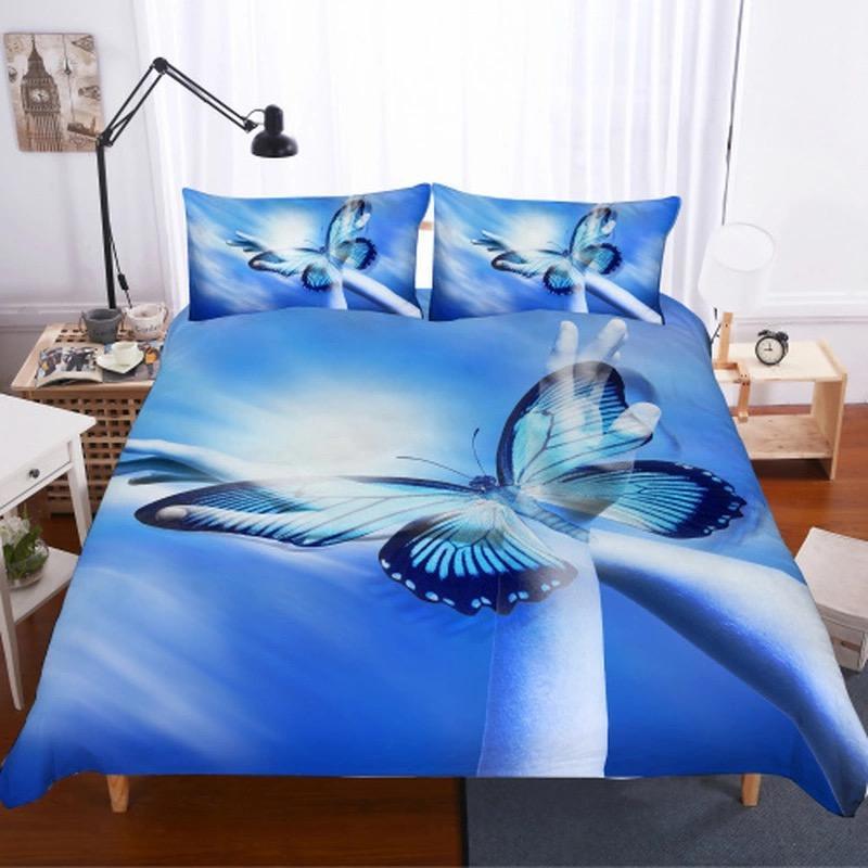 Blue Butterfly Onky Blue Background 3D Customized Duvet Cover Bedding Sets