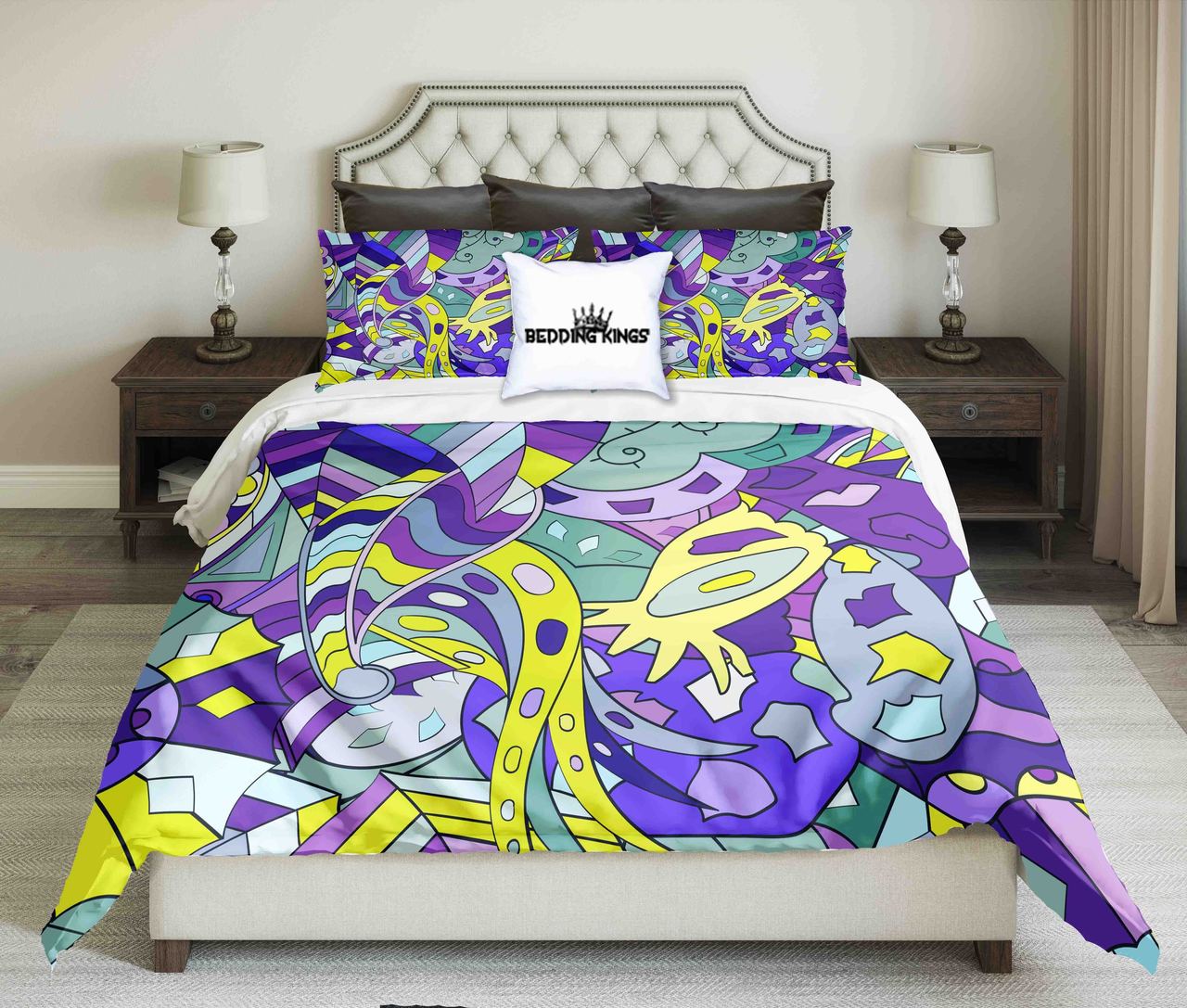 Blue Curved Pattern Design | kings3D Customized Duvet Cover Bedding Sets