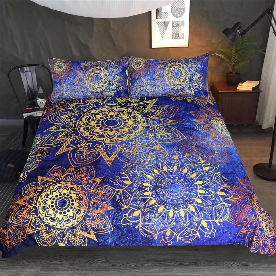 Blue & Golden Flowers 3D Customized Duvet Cover Bedding Sets