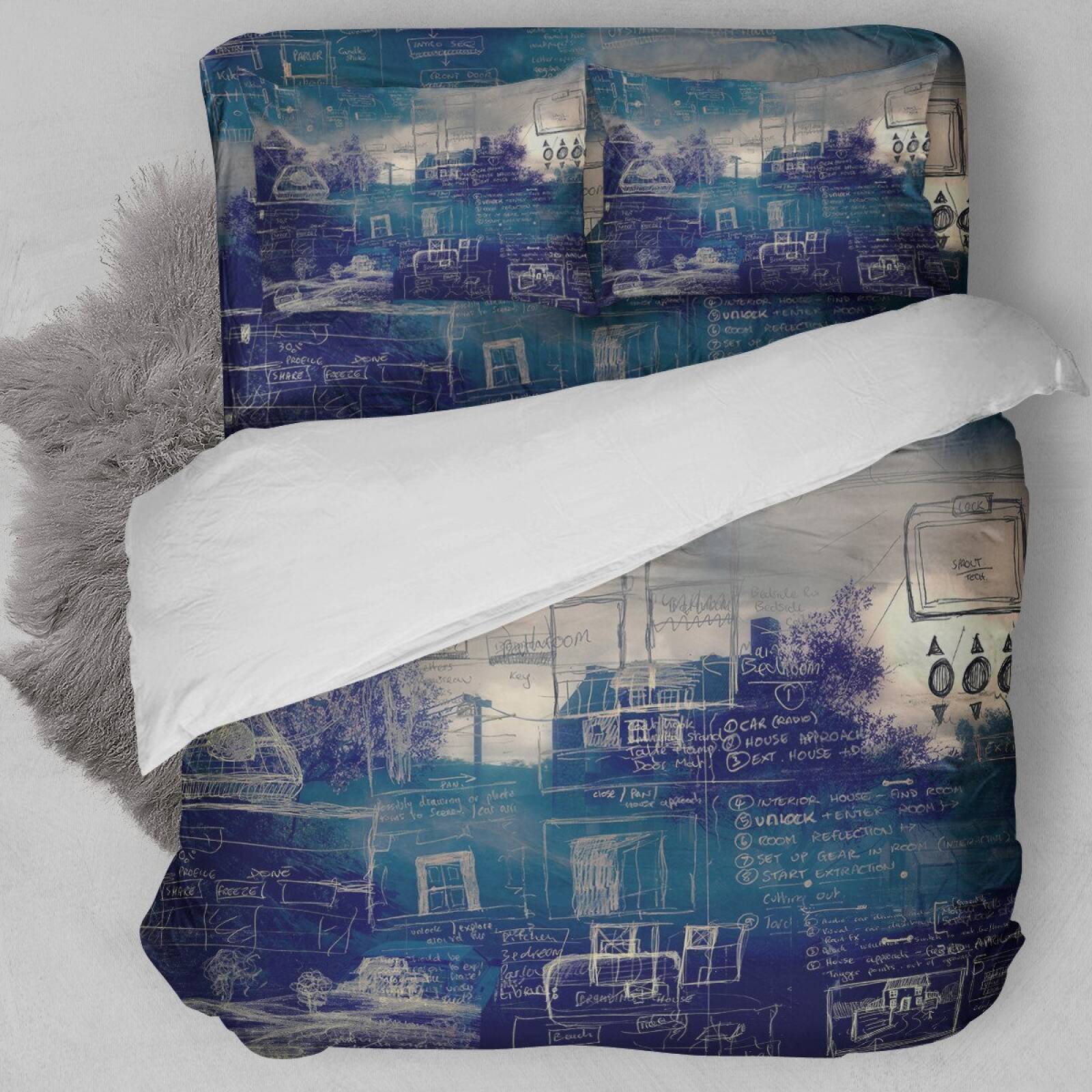 BLUE ORIGINAL SKETCH BEDDING SET