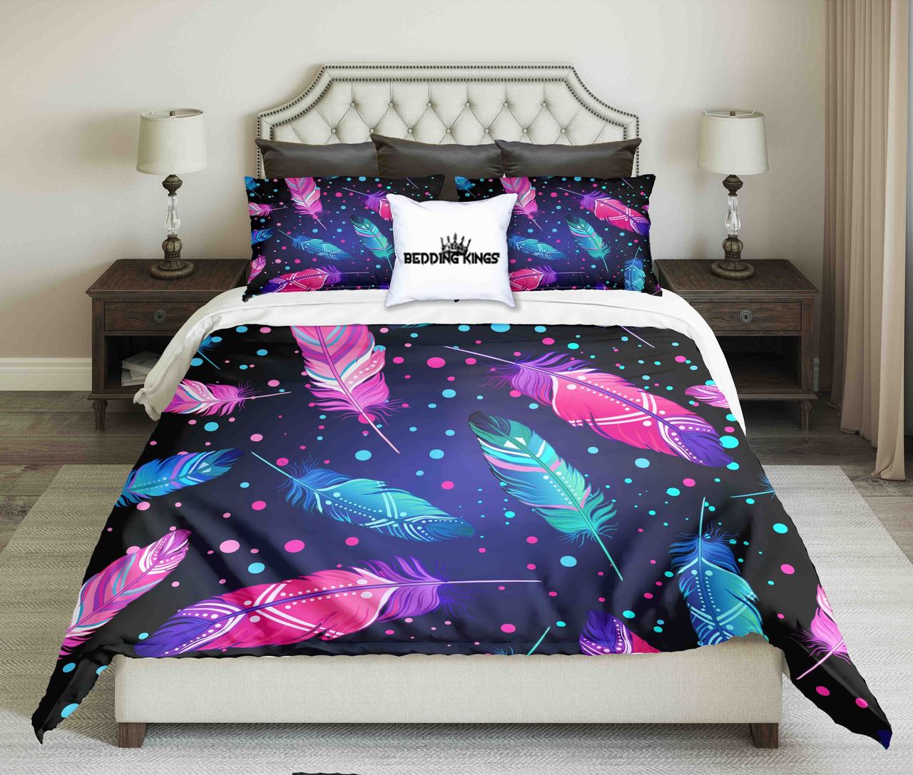 Blue Pink Feather Bohemian | kings3D Customized Duvet Cover Bedding Sets