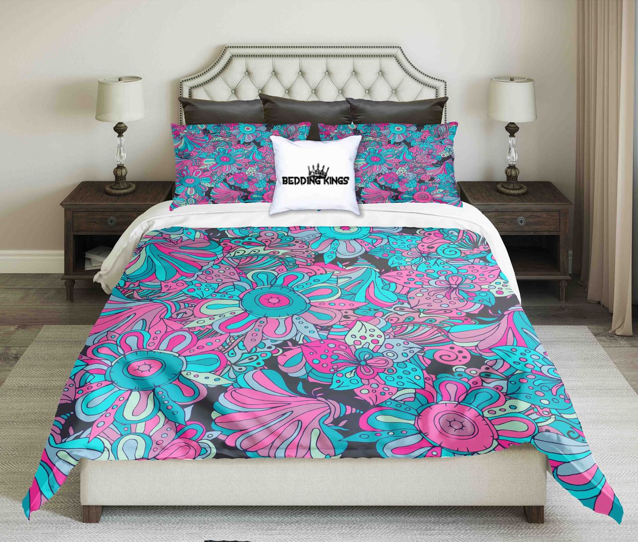 Blue Pink Flowers | kings3D Customized Duvet Cover Bedding Sets
