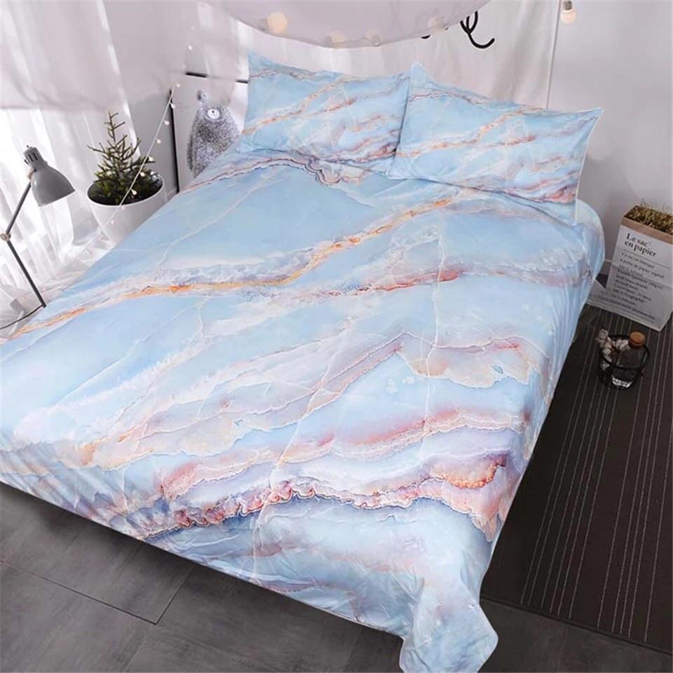 Blue & Rose Gold Marble 3D Customized Duvet Cover Bedding Sets