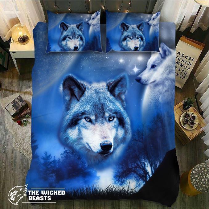 Blue Wolf and Moon3D Customized Duvet Cover Bedding Sets