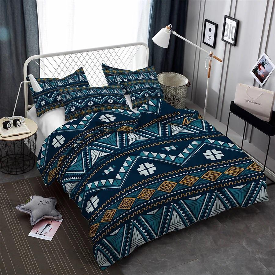 Blues & Gold Patterned 3D Customized Duvet Cover Bedding Sets