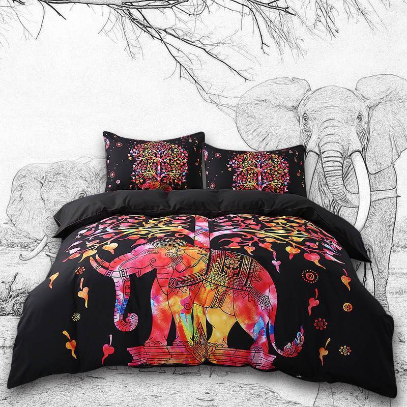 Bohemian Elephant Black Background ART HOP 3D Customized Duvet Cover Bedding Sets