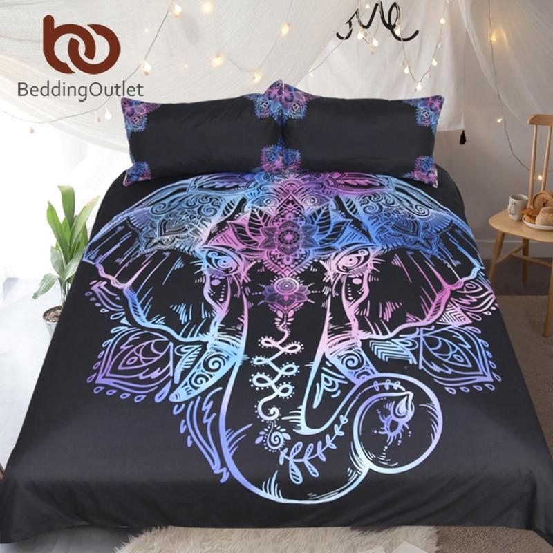 Bohemian Elephant ingle Queenize Lotus Flower Bed Coveret Microfiber Bedclothes 3D Customized Duvet Cover Bedding Sets