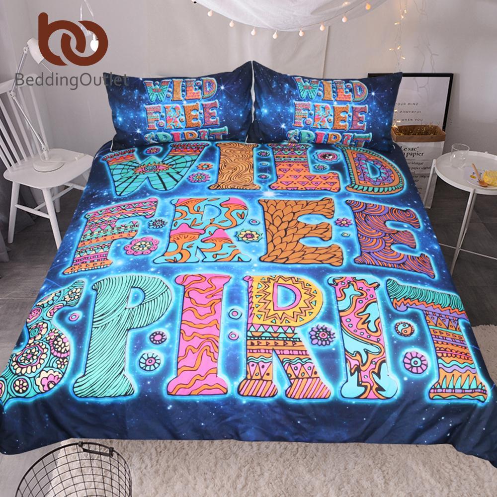 Bohemian Queen Galaxy Floral Printed Letters Blue Home Textiles Boho Bedclothes 3D Customized Duvet Cover Bedding Sets
