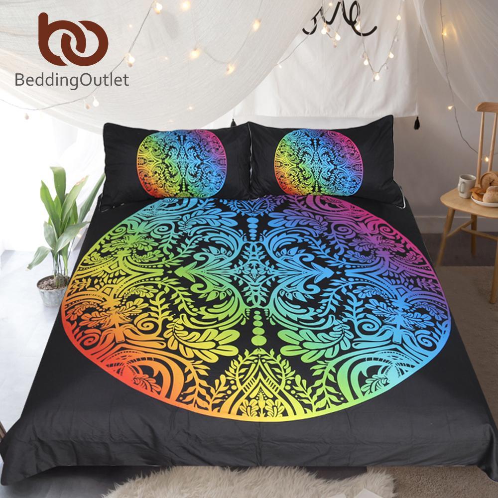 Bohemian Rainbow Color Bed Cover Leaf Colorful Vintage Boho Bedclothes Adults 3D Customized Duvet Cover Bedding Sets