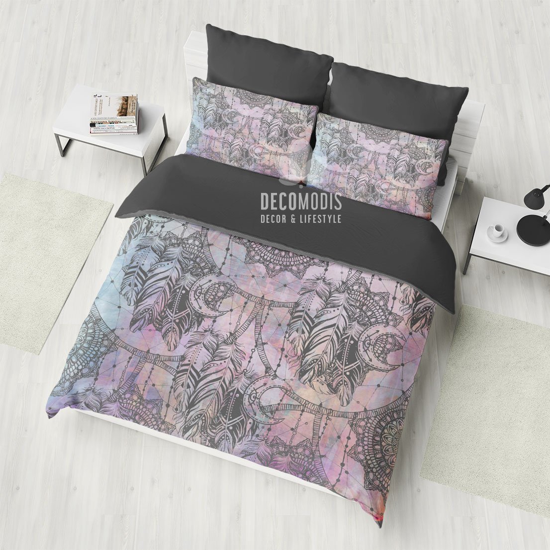 Boho Dreamcatcher Bedding, Bohemian Duvet Cover Set with Native American Amulet Bedspread