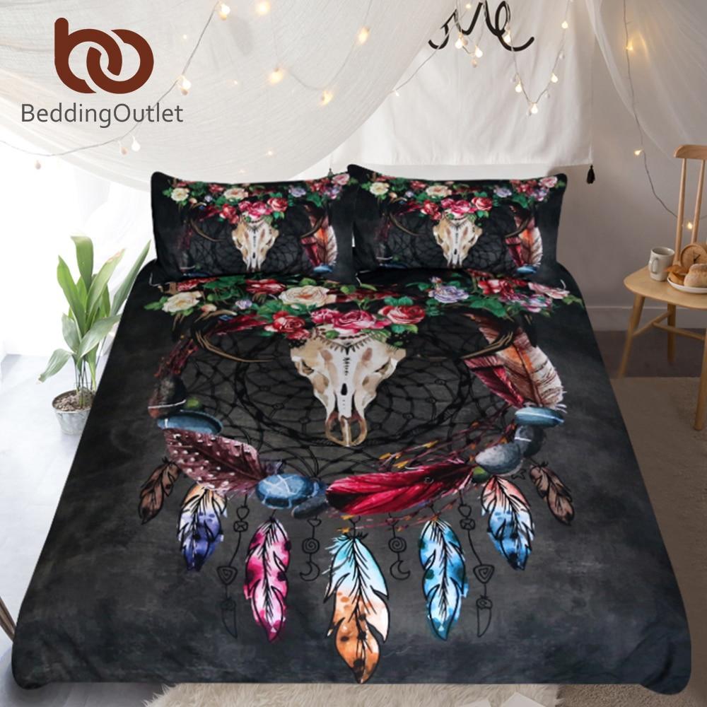 Boho Dreamcatcher Tribal Horns Flowers Rustic Bedclotheskull Black Gothic Home Textiles3D Customized Duvet Cover Bedding Sets