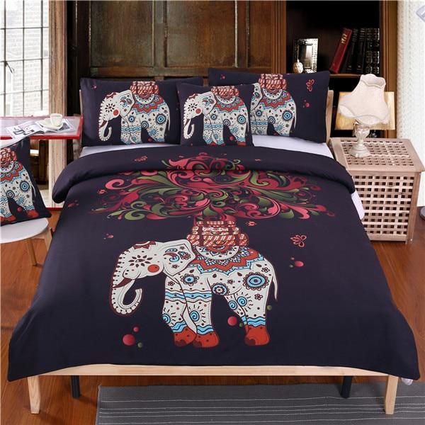 Boho Indian Elephant Black Printed Bohemia Bedspread Twin Full Queen King et 4Pcs3D Customized Duvet Cover Bedding Sets