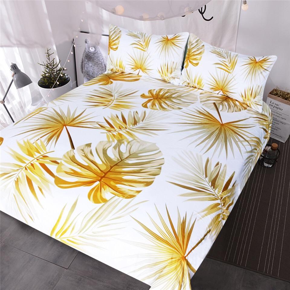 Botanic Palm Trees (Gold & White)3D Customized Duvet Cover Bedding Sets