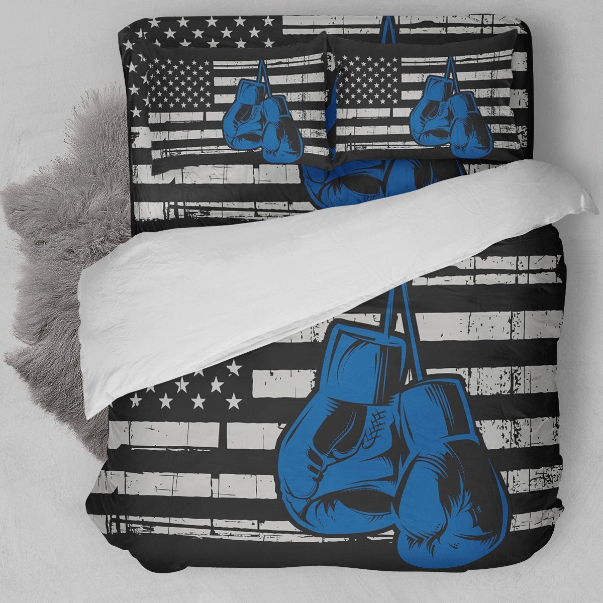 Boxing American Flag Blue Bedding Set