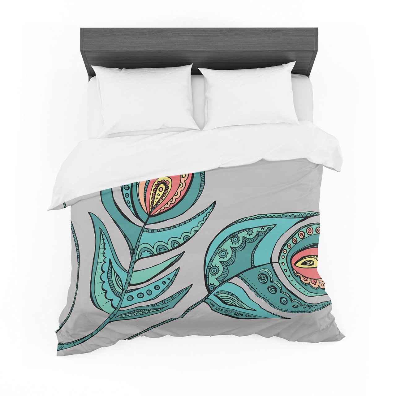 Brienne Jepkema ‘Feathers Gray’ Grey Teal Featherweight3D Customized Duvet Cover Bedding Sets
