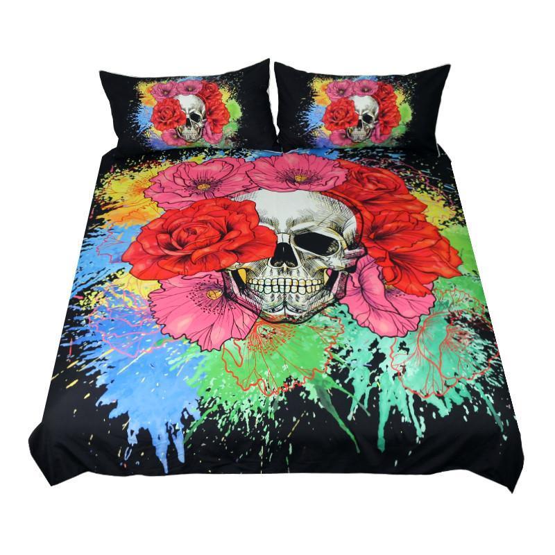 Bright Floral Skull Bedding Set