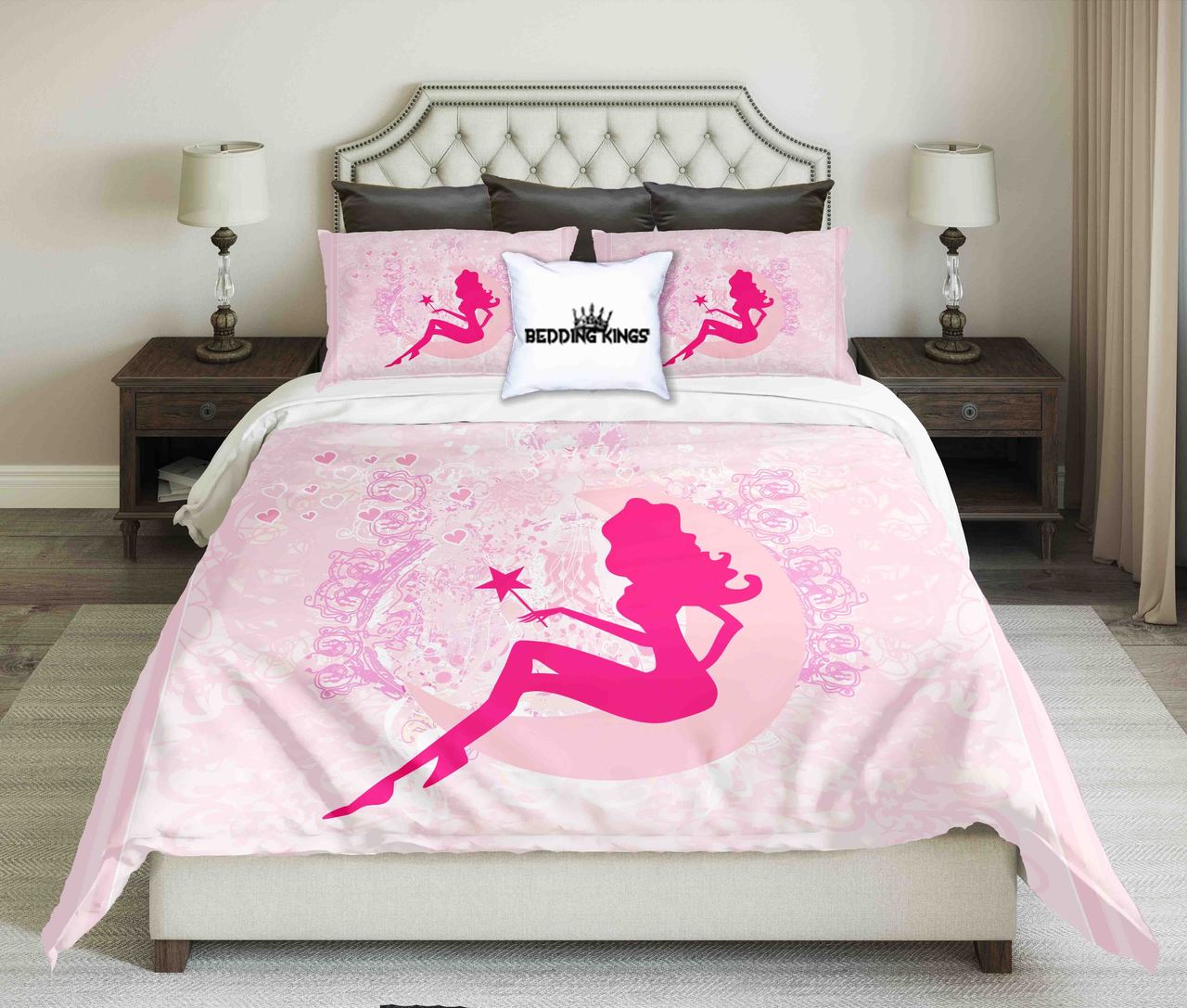 Bright Pink Fairy On Baby Pink Background Design | kings3D Customized Duvet Cover Bedding Sets
