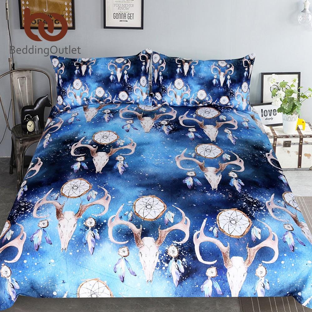 Bull Headkull Watercolor Galaxy et Dreamcatcher Bedclothes Boho Blue Home Textiles 3D Customized Duvet Cover Bedding Sets
