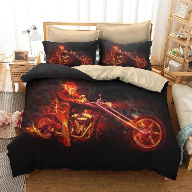 Burning Firekullkeleton Motorbike Rider 3D Customized Duvet Cover Bedding Sets