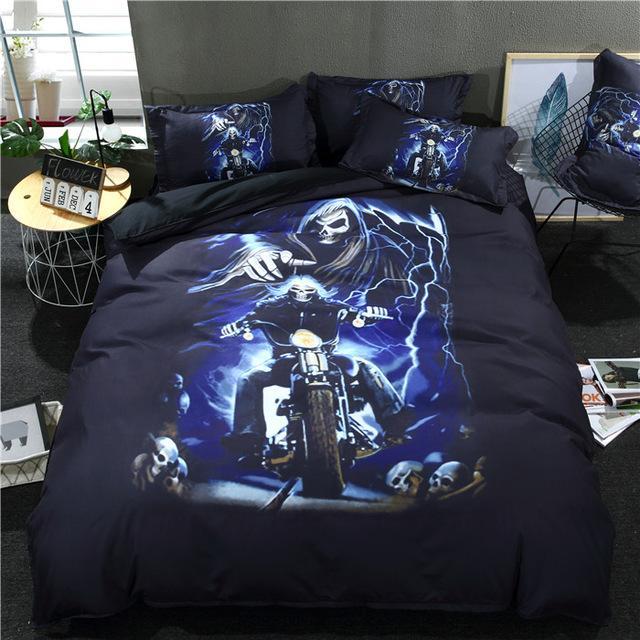 Burning Flame motorcycle new fashion blue black 3D Customized Duvet Cover Bedding Sets