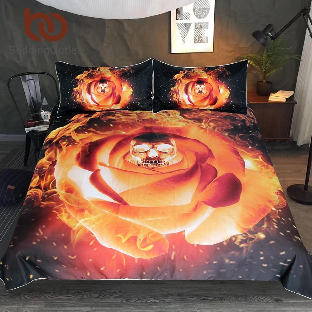 Burningkull King 3D Print Flame Fire Gothic Rose Bedspreads Floraltylish Home Textiles3D Customized Duvet Cover Bedding Sets