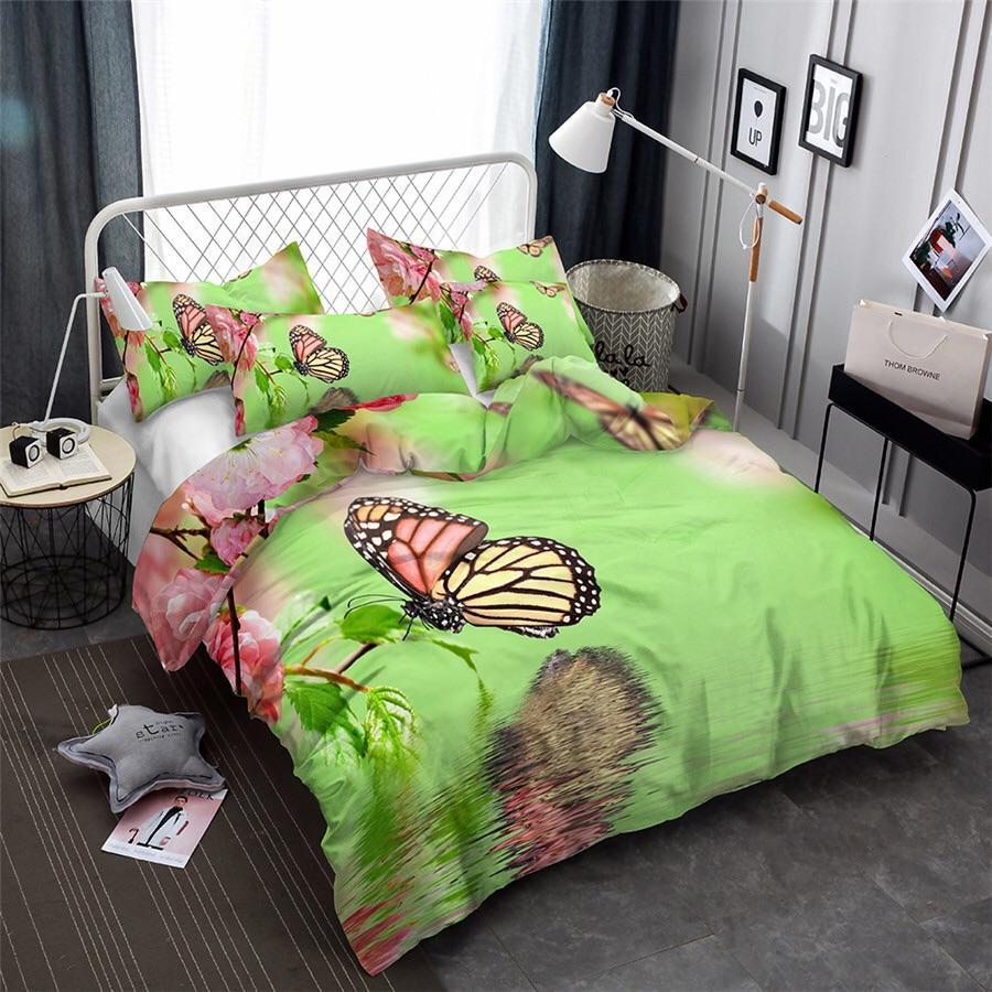 Butterflies On Green Background 3D Customized Duvet Cover Bedding Sets