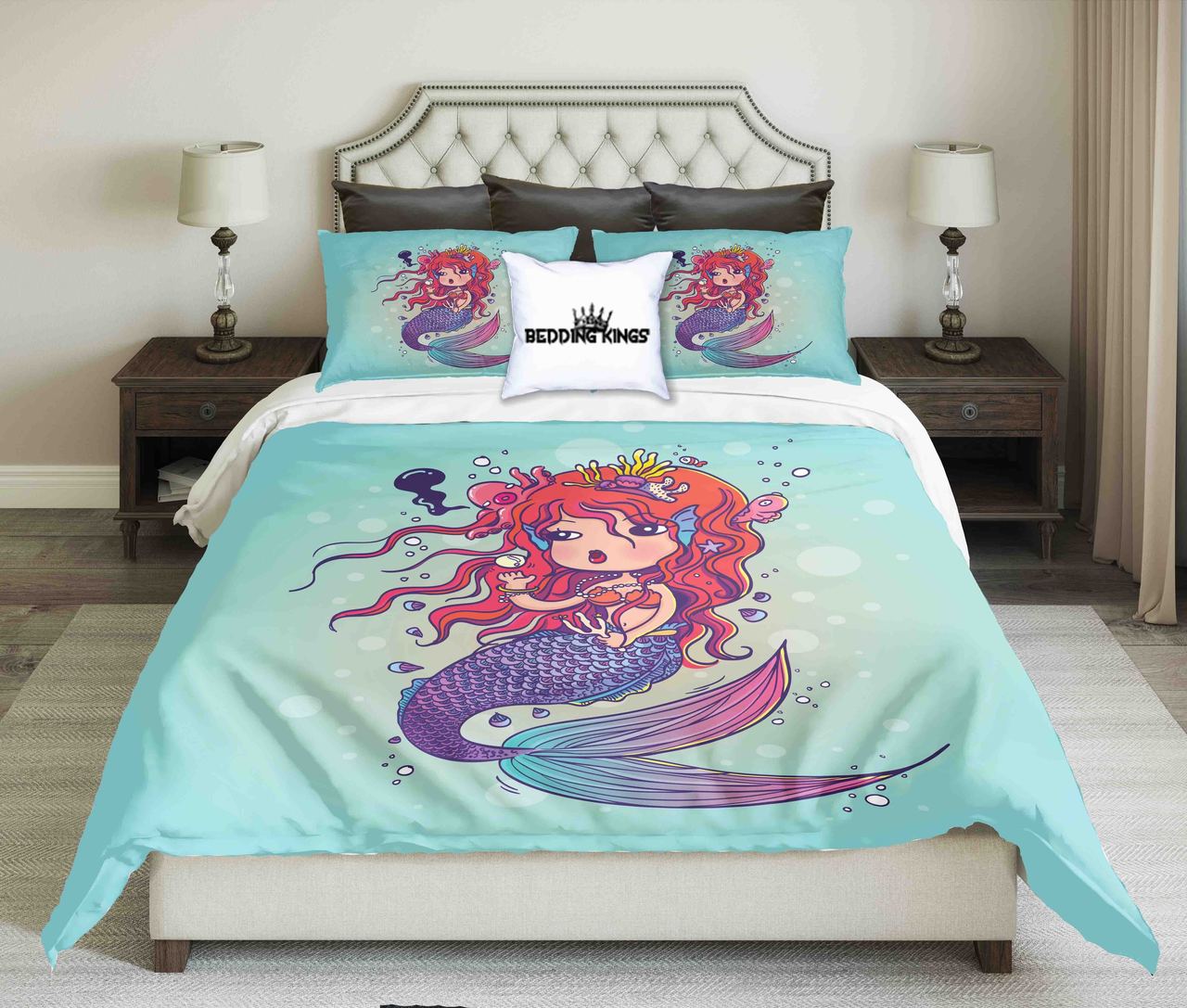 Cartoon Design Red Haired Mermaid Design | kings3D Customized Duvet Cover Bedding Sets