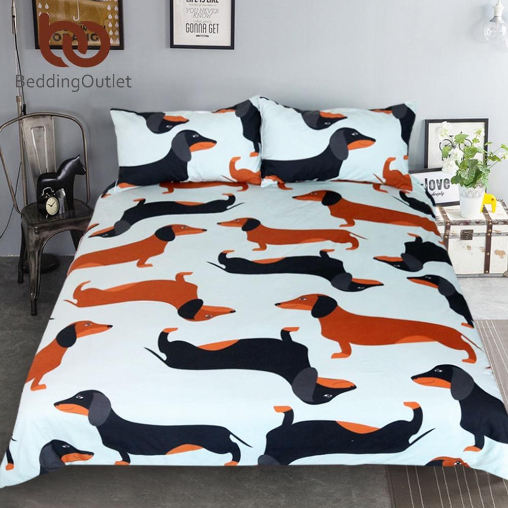 Cartoon Dog Kids Cute Dachshundausage et Pet Printed Brown and Black Bedclothes 3D Customized Duvet Cover Bedding Sets