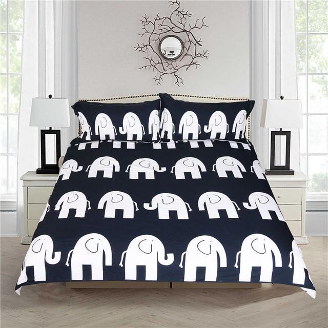 Cartoon for Kids Elephant Printed et Gray and Blue Microfiber Classic Bedclothes 3D Customized Duvet Cover Bedding Sets