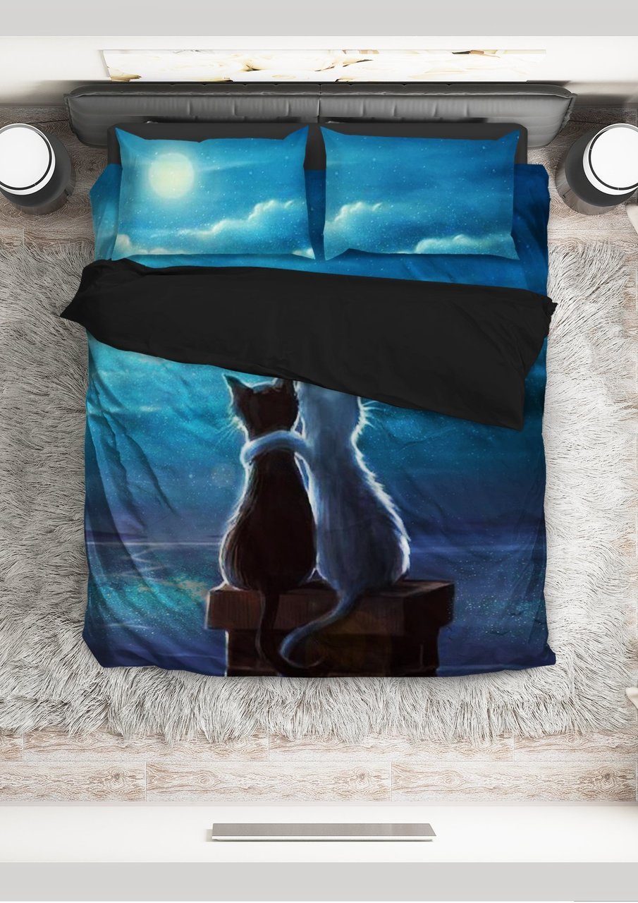 Cat couple under the moonlight 3D Customized Duvet Cover Bedding Sets