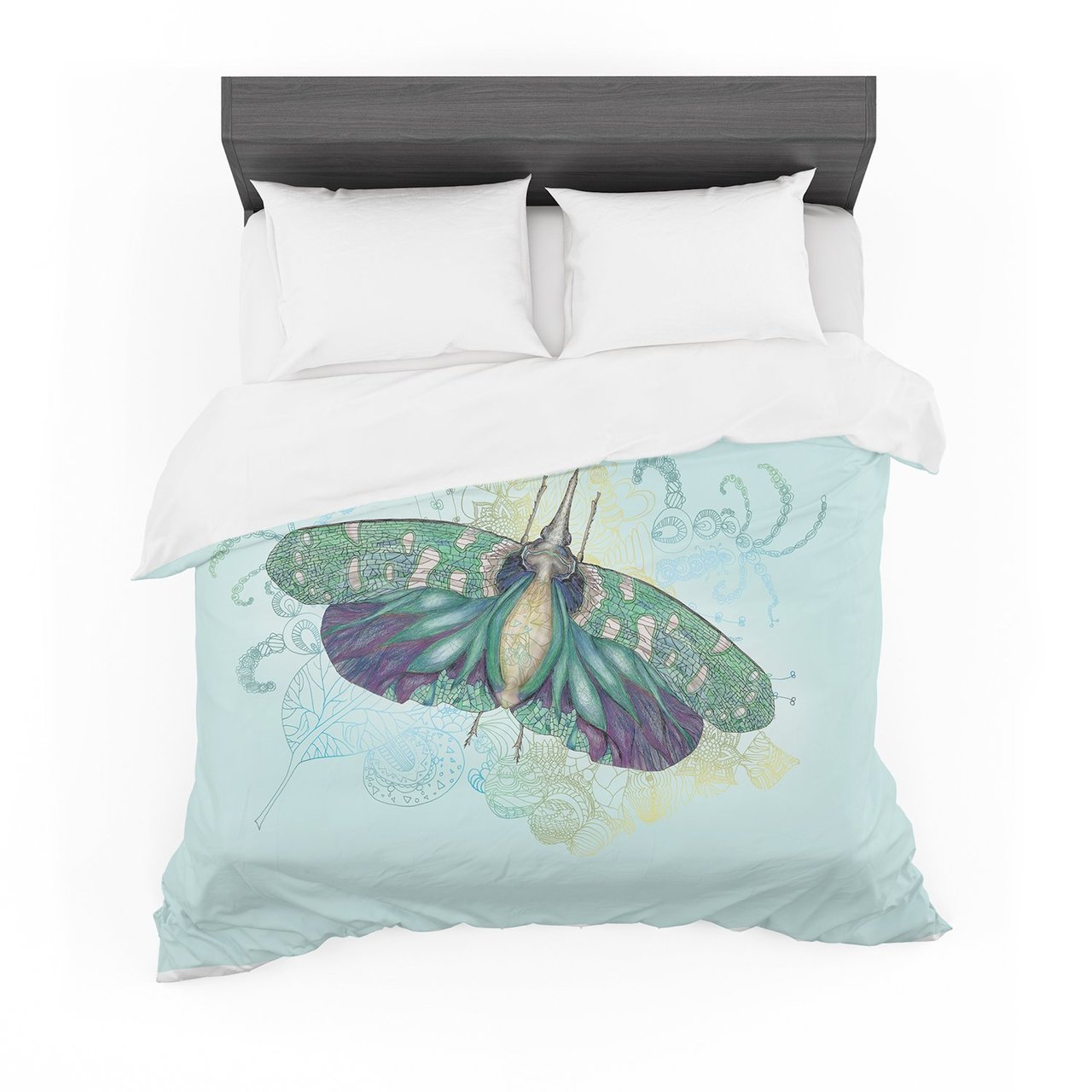 Catherine Holcombe ‘Blue Deco’ Teal Moth Featherweight3D Customized Duvet Cover Bedding Sets