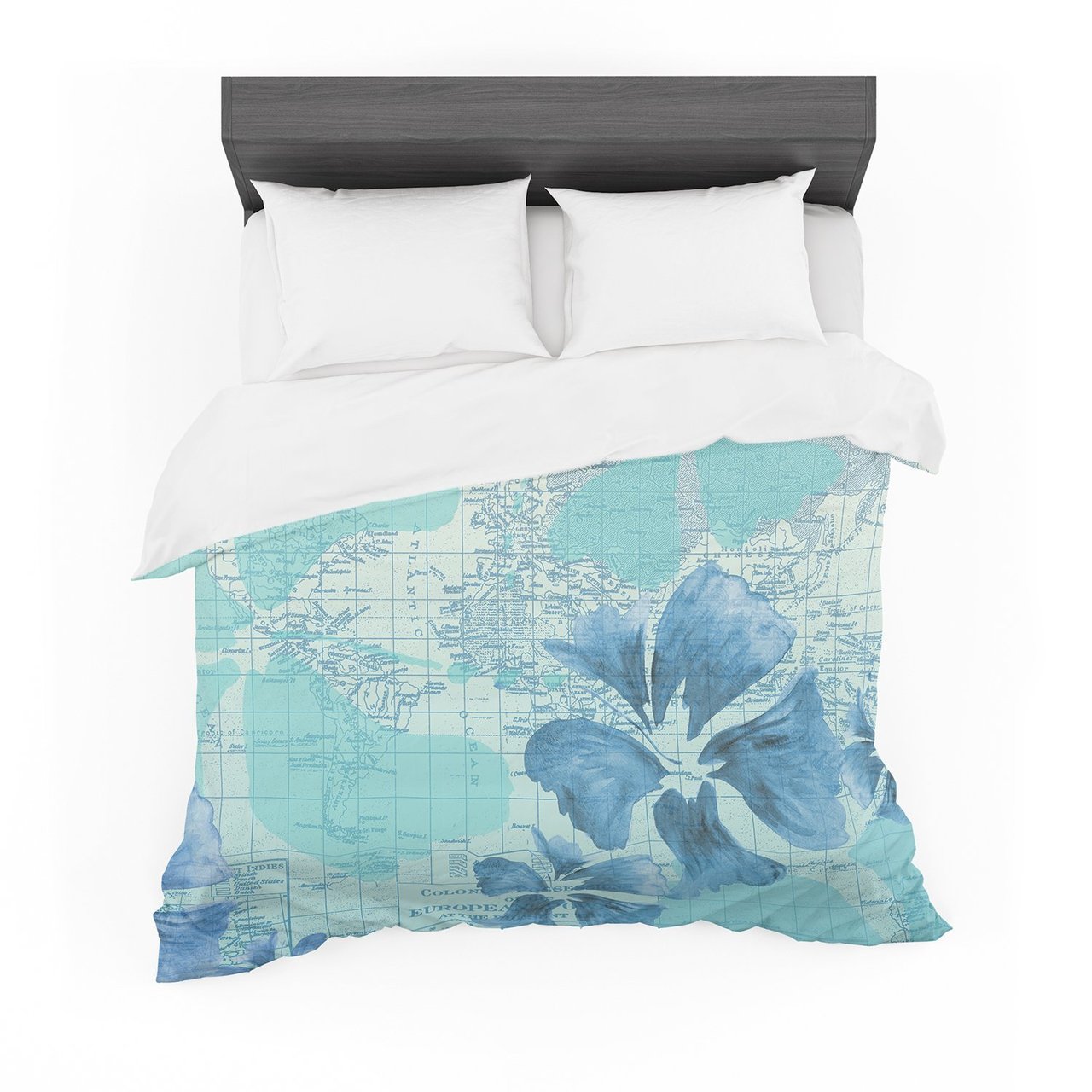 Catherine Holcombe ‘Flower Power Blue’ Aqua Map Featherweight3D Customized Duvet Cover Bedding Sets