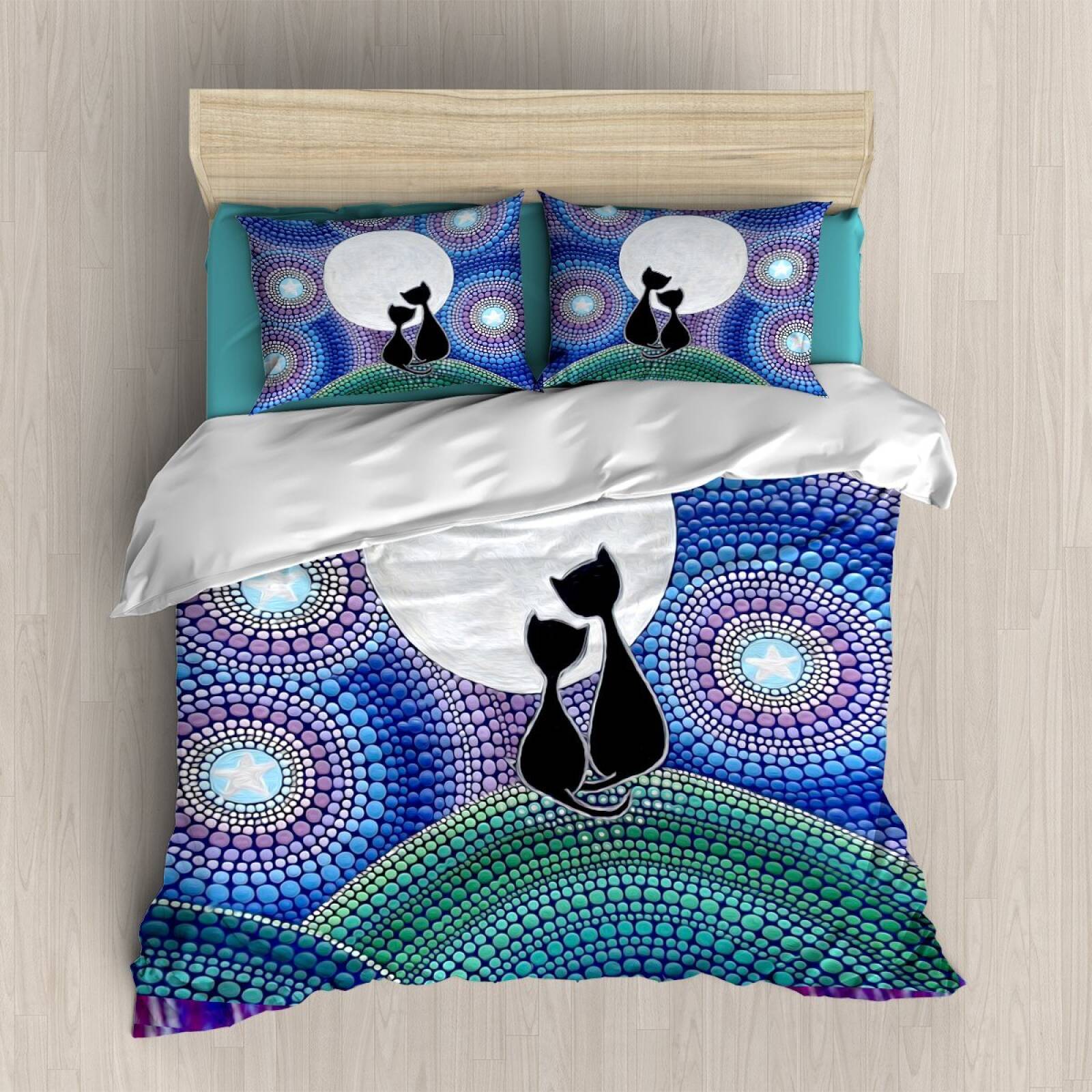 Cats Under The Moon 3D Customized Duvet Cover Bedding Sets