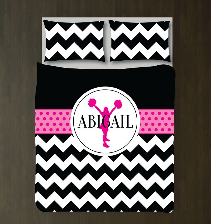 Cheer Chevron and Dot Bedding Set Customized Duvet Cover| Black, Hot Pink and White