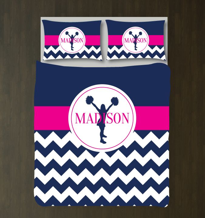 Cheer Chevron Bedding Set Customized Duvet Cover| Navy Blue, Hot Pink and White
