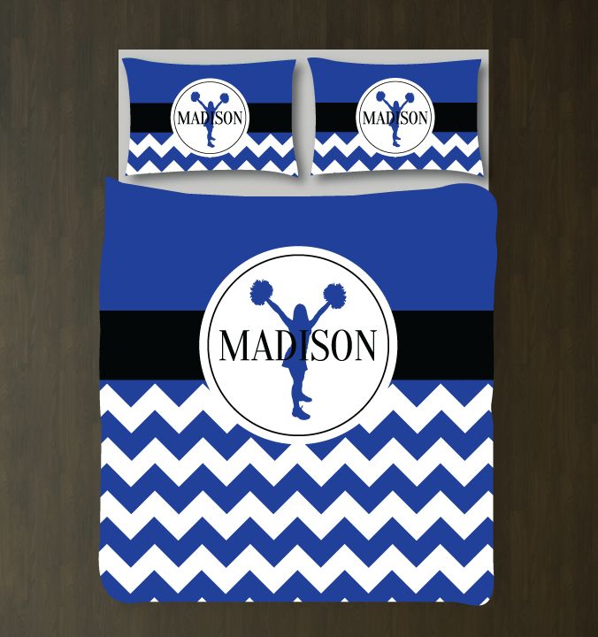 Cheer Chevron Bedding Set Customized Duvet Cover| Royal Blue, Black and White