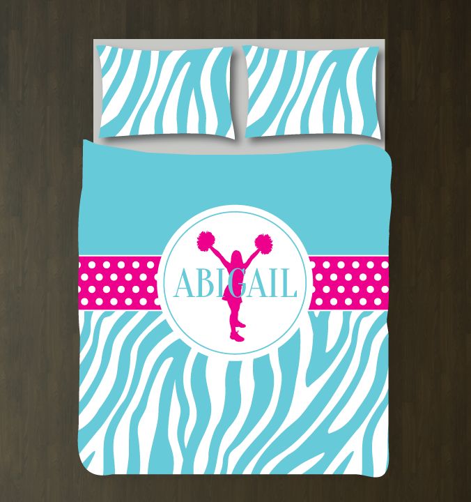 Cheer Zebra Print Bedding Set Customized Duvet Cover| Aqua and hot pink