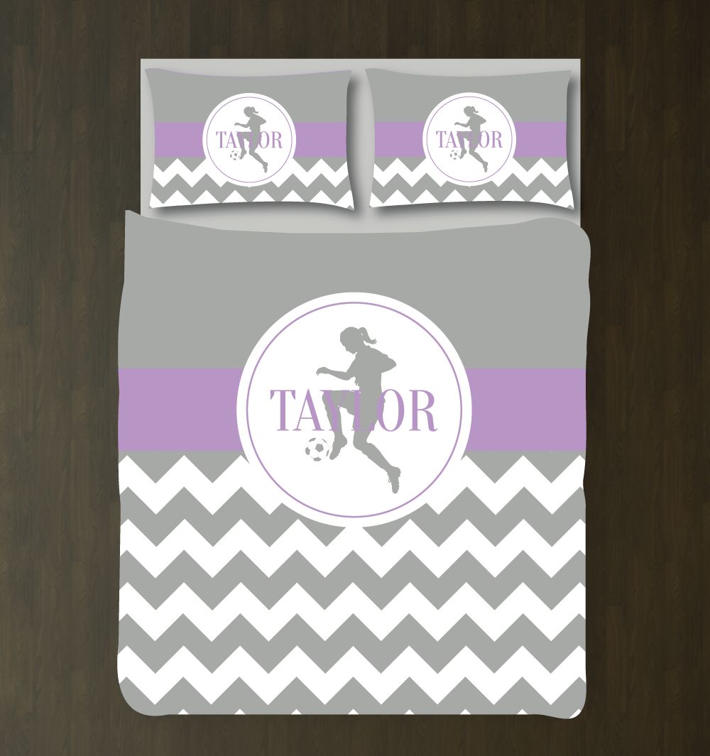 Chevron Soccer Bedding Set Customized Duvet Cover| Grey, African Violet and White