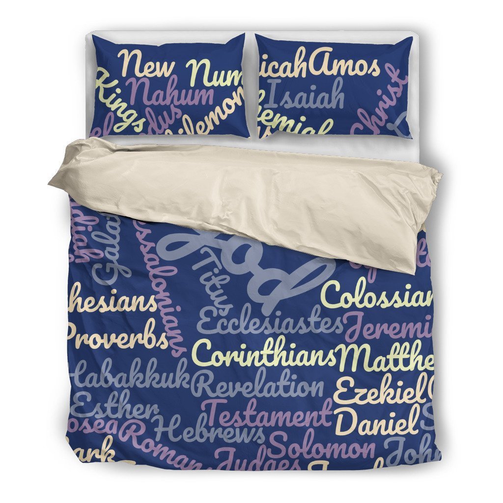 Christianity Blue Holy Bible Books Beige Bedding Set