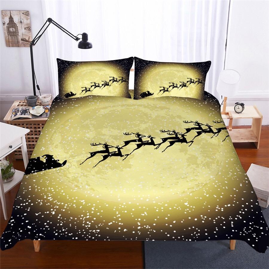 Christmasleigh In Front Of Golden Moon 3D Customized Duvet Cover Bedding Sets