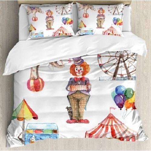 Circus Elements with Clown Elephant Balloons Duvet Cover Set