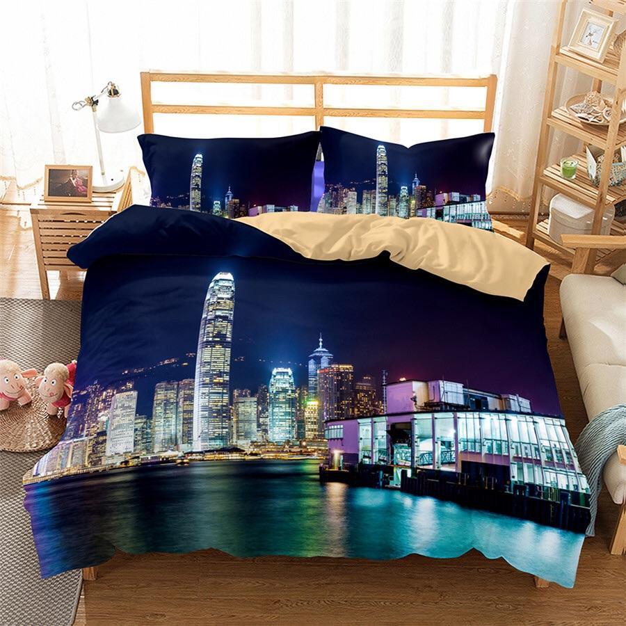 City & Ferry Terminal Lights Over River 3D Customized Duvet Cover Bedding Sets