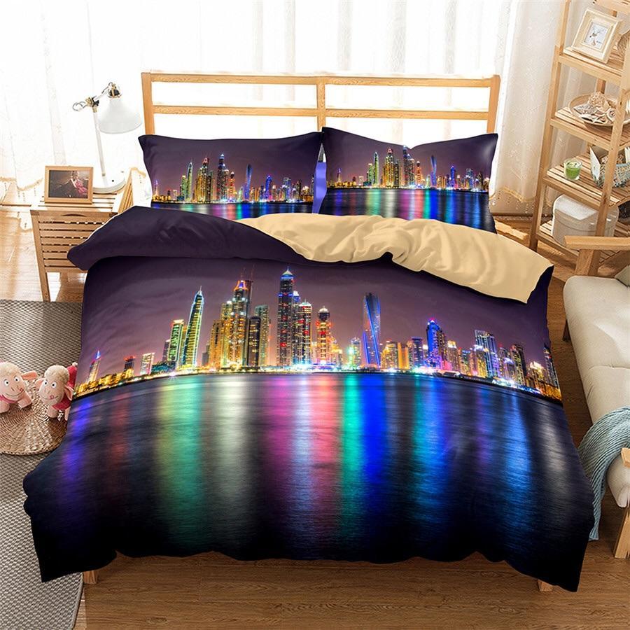 City Lights Over River 3D Customized Duvet Cover Bedding Sets