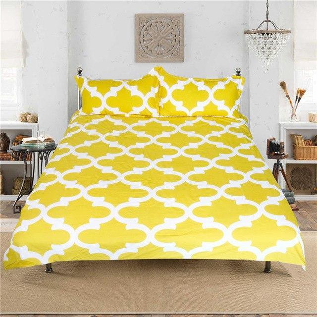 Classical Yellow Gray Blue Geometric Printed et Microfiber Bedclothes High Quality3D Customized Duvet Cover Bedding Sets
